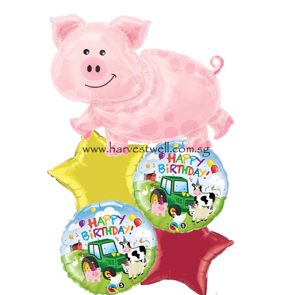 Barnyard Pig Birthday Balloon Bouquet